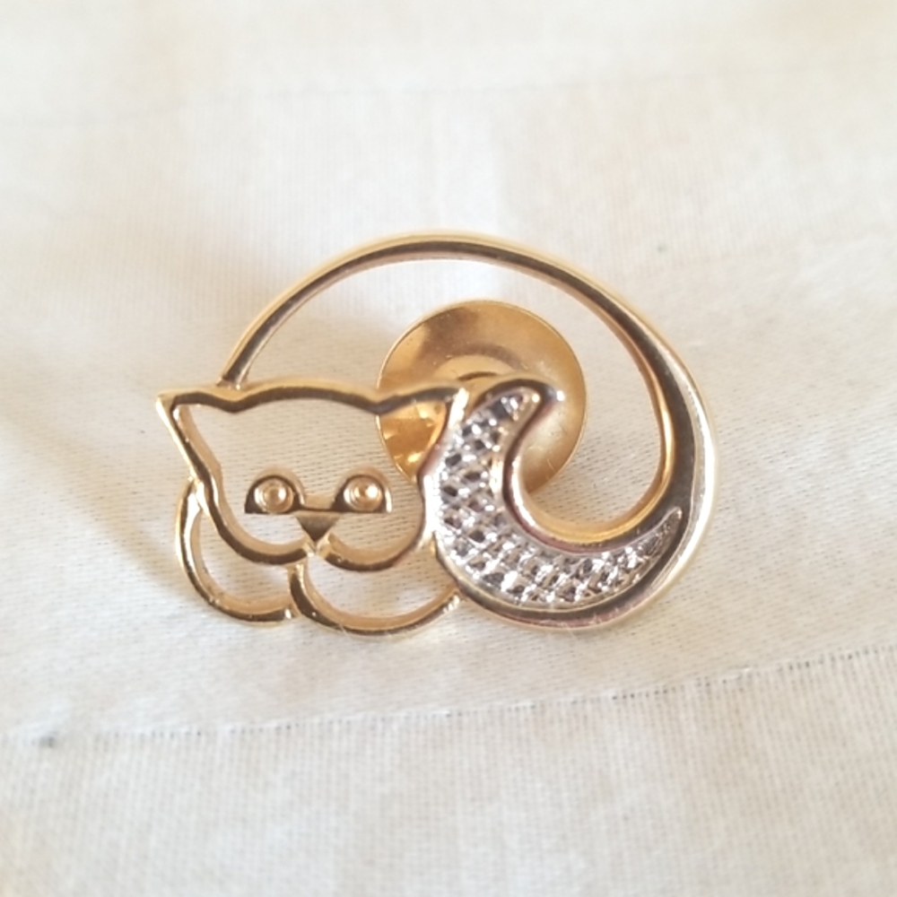 Avon Gold Silver Cat Brooch